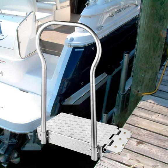 Foldable Dock Boarding Plat form, Heavy Duty Boarding Step with Grab Handle