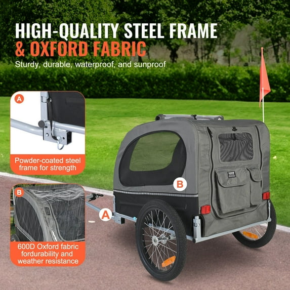 Foldable Dog Bike Trailer & Pet Cart, 88 lbs Max Weight, Easy-Storage Bicycle Carrier, Quick Detach Wheels, Reflective Strips & Flag Included