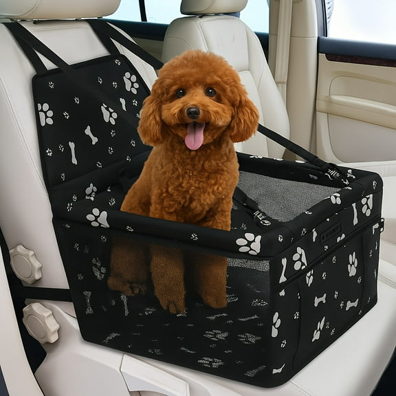 Foldable Dog Car Booster Seat - Breathable with Support Bar for Small/Medium Pets - Travel & Vet Visit Essential