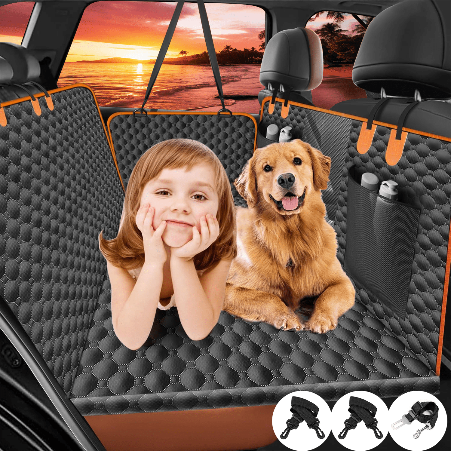 Foldable Dog Car Seat Cover Hard Bottom for Back Seat large space Dog Hammock for Car Travel Bed