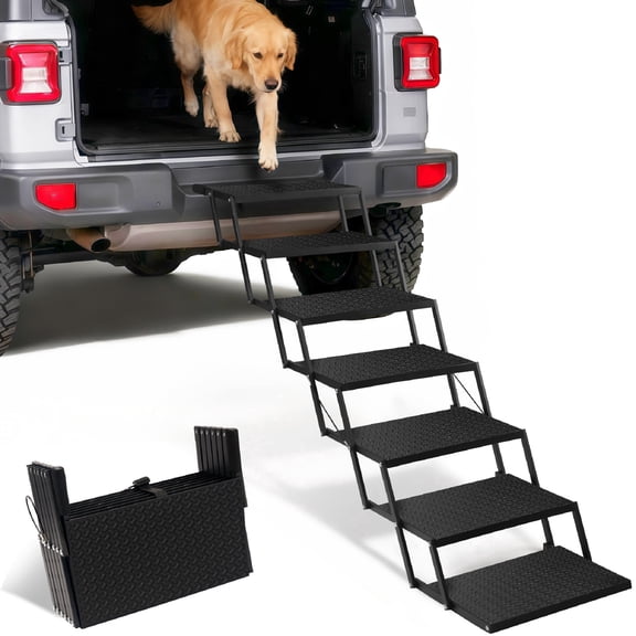 Heeyoo Foldable 7-Step Lightweight Pet Stairs, Black