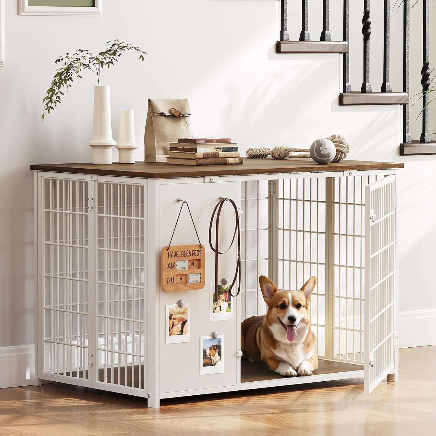 Dog Crate Coat Hooks With Storage photo