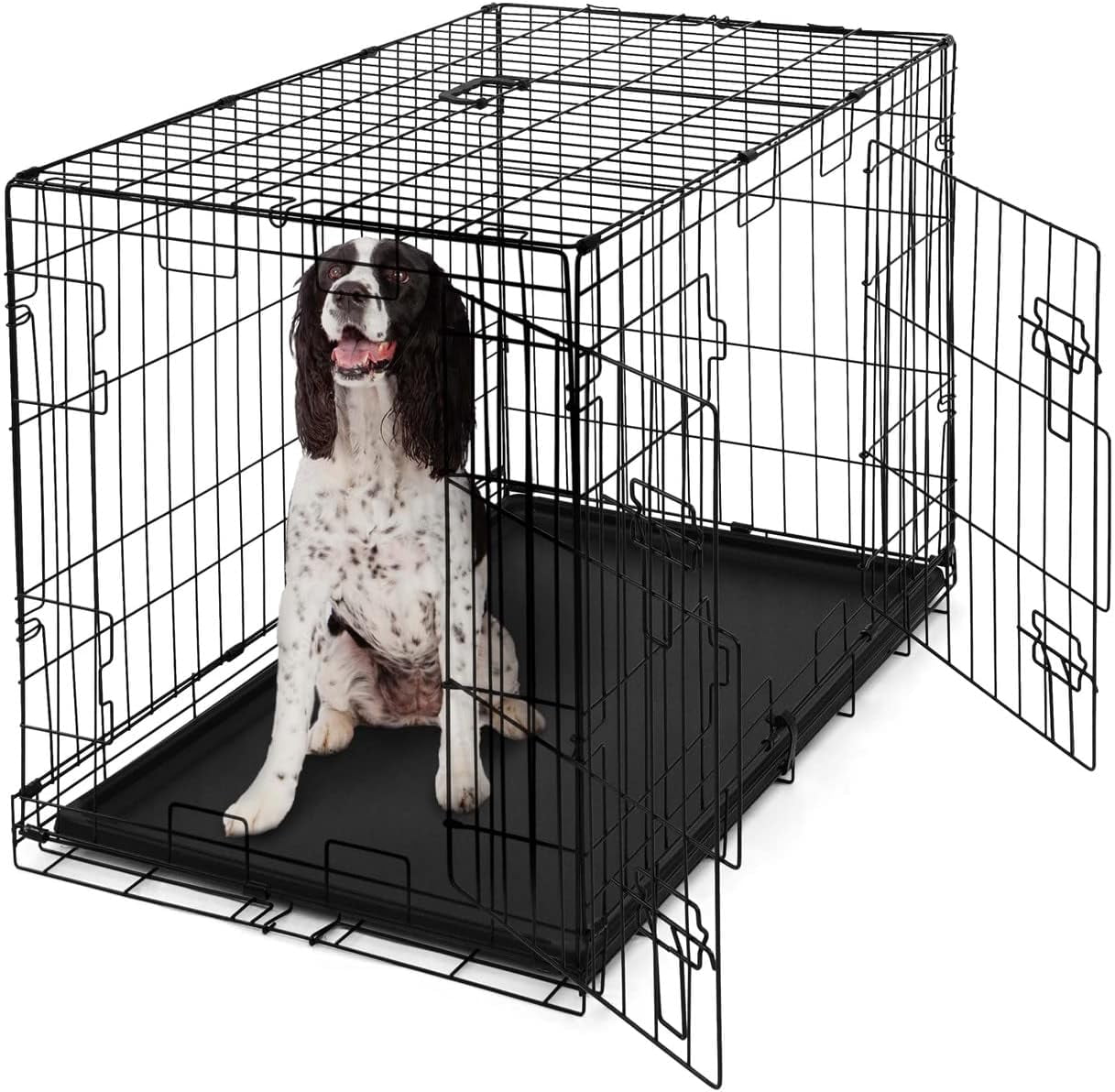 Foldable Dog Crate Wire Metal Dog Kennel W/Divider Panel, LeakProof