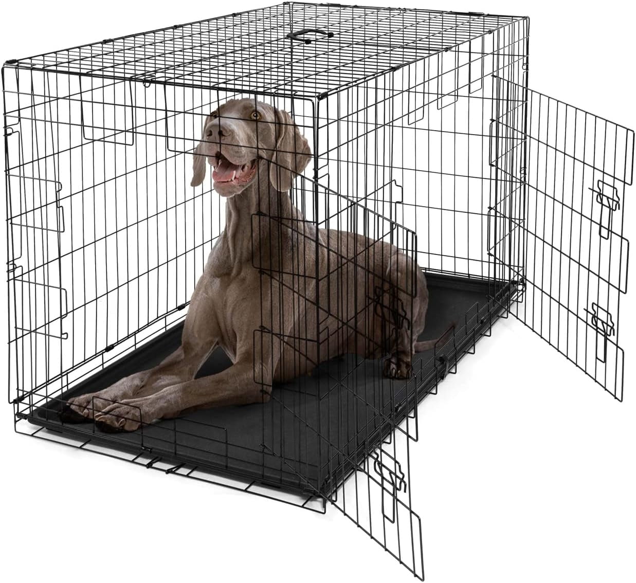 Foldable Dog Crate Wire Metal Dog Kennel W/Divider Panel, LeakProof