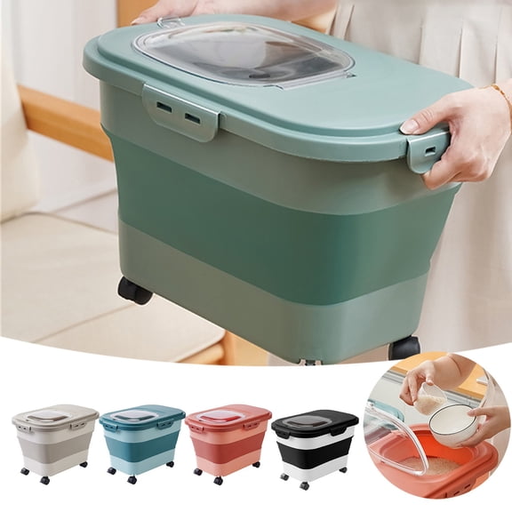 Foldable Dog Food Storage Container Kitchen Pantry Organizer for Grain Rice Flour Dry Food Airtight Space Saving