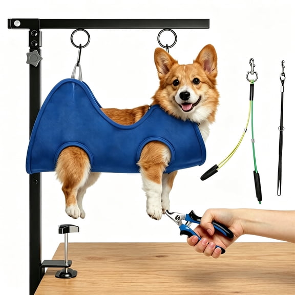 Naeqieo Foldable Dog Grooming Arm, Dog Grooming Table Arm with Hammock, Clamp and No-Sit Holder, Adjustable Height 26"-40", Grooming Restraint for Small/Medium Dogs at Home, Salon