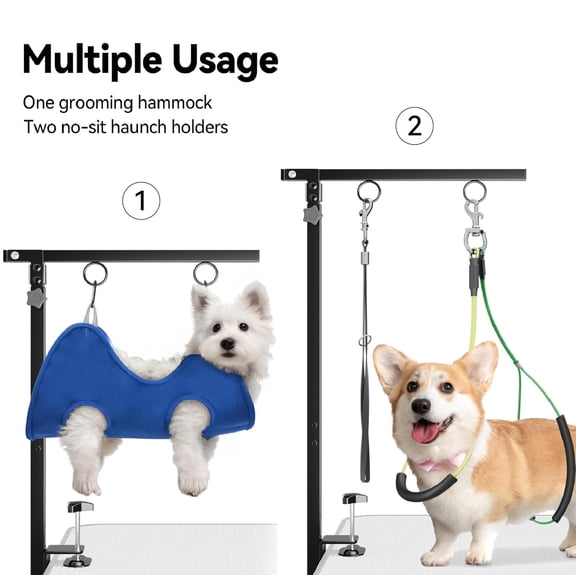 Foldable Dog Grooming Arm with Clamp: Adjustable Height 26"-40", Dog Grooming Table Arm with Hammock and No-Sit Holder