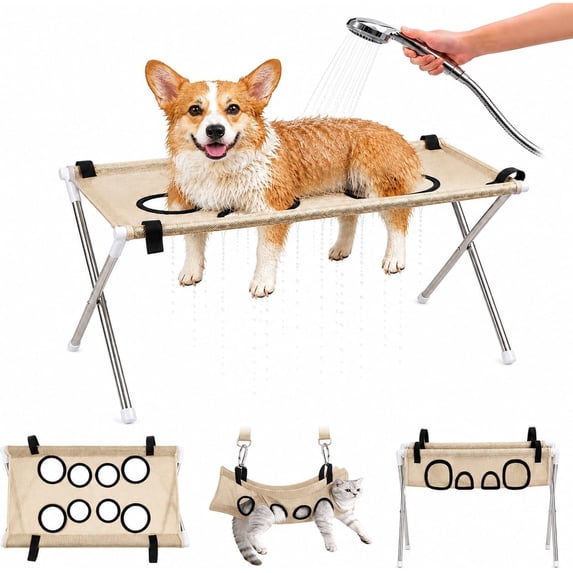 Foldable Dog Grooming Hammock Stand, Dog Grooming Table,Dog Shower Chair, Grooming Restraint for Small Medium Dogs at Home or Salon,Ear Cleaning, Bathing Use, Secure Strap,Support & Restraint