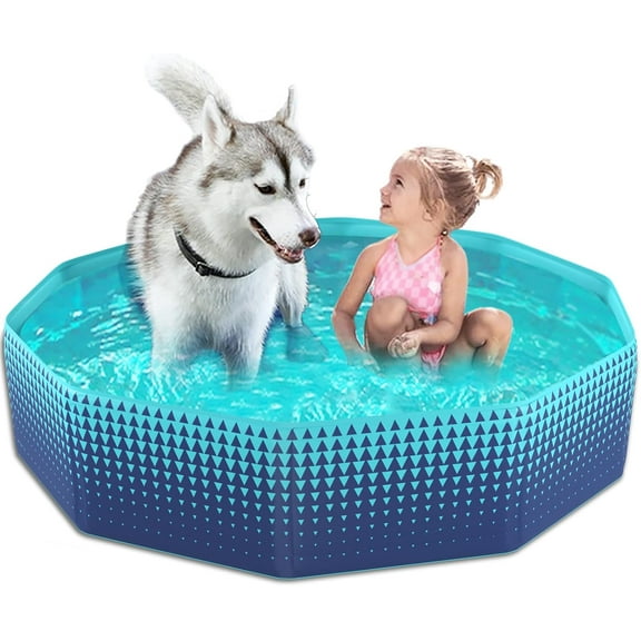 Foldable Dog Kiddie Pool - Hard Plastic Kids Paddling Pool Toddler Baby Swimming Pool for Backyard Collapsible Whelping Box Pet Doggie Cats Wading Pool Bathtub for Puppy Large Dogs 48In