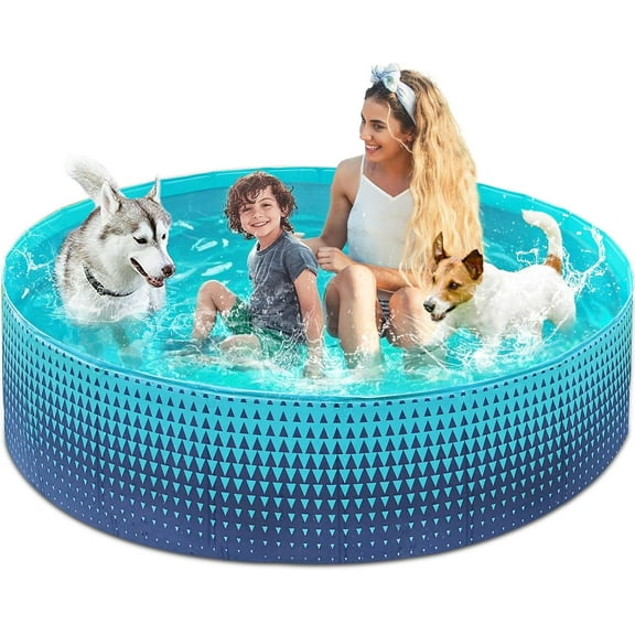Foldable Dog Kiddie Pool - Hard Plastic Kids Paddling Pool Toddler Baby Swimming Pools for Backyard Collapsible Whelping Box Pet Doggie Cats Wading Pools Bathtub for Puppy Large Dogs 79In