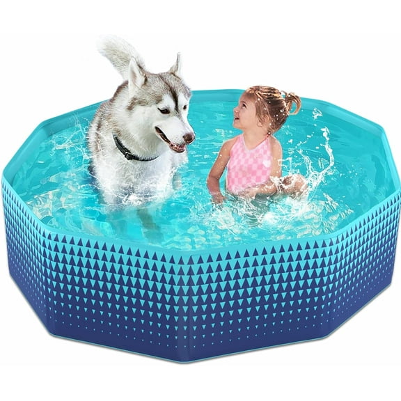 Foldable Dog Kiddie Pool - Hard Plastic Kids Paddling Pool Toddler Baby Swimming Pools for Backyard Collapsible Whelping Box Pet Doggie Cats Wading Pools Bathtub for Puppy Large Dogs