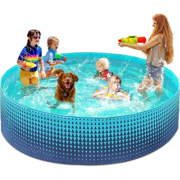 Foldable Dog Kiddie Pool - Hard Plastic Kids Paddling Pool Toddler Baby Swimming Pools for Backyard Collapsible Whelping Box Pet Doggie Cats Wading Pools Bathtub for Puppy Large Dogs 97In