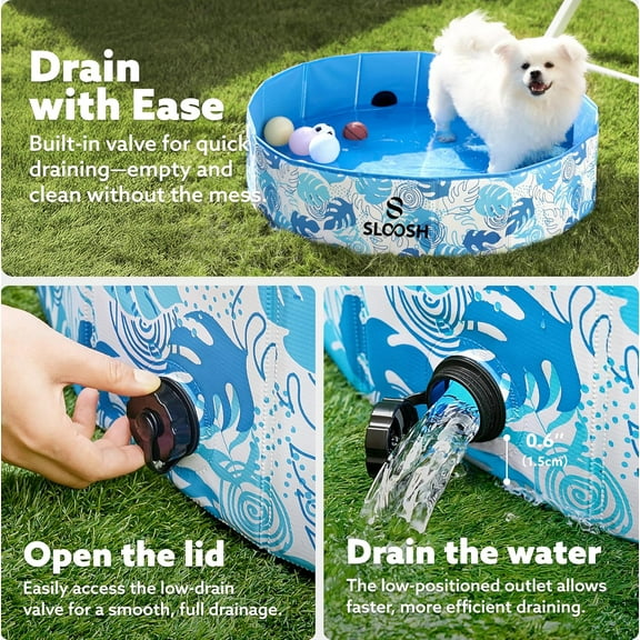 Foldable Dog Kiddie Pool - Portable Hard Plastic Kids Baby Pet Swimming Pool with Anti-Slip PVC