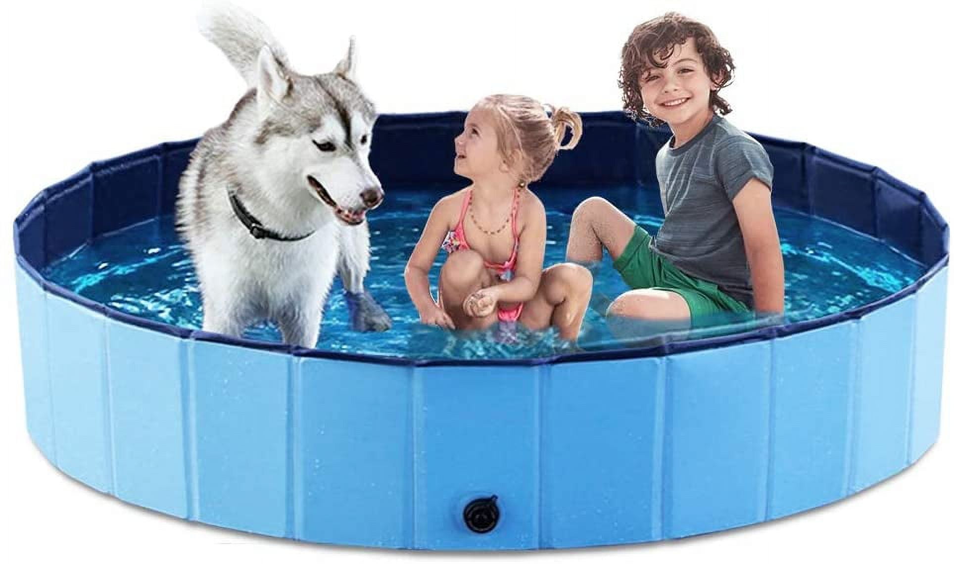 Foldable Dog Pet Bath Pool Collapsible Dog Pet Pool Bathing Tub Kiddie Pool Doggie Wading Pool for Puppy Small Medium Large Dogs Cats and Kids 63" Blue