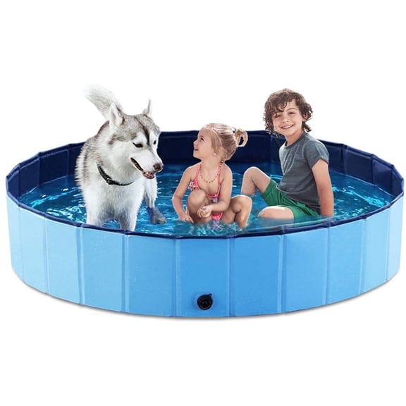 Foldable Dog Pet Bath Pool Collapsible Dog Pet Pool Bathing Tub Kiddie Pool Doggie Wading Pool for Puppy Small Medium Large Dogs Cats and Kids 63" Blue