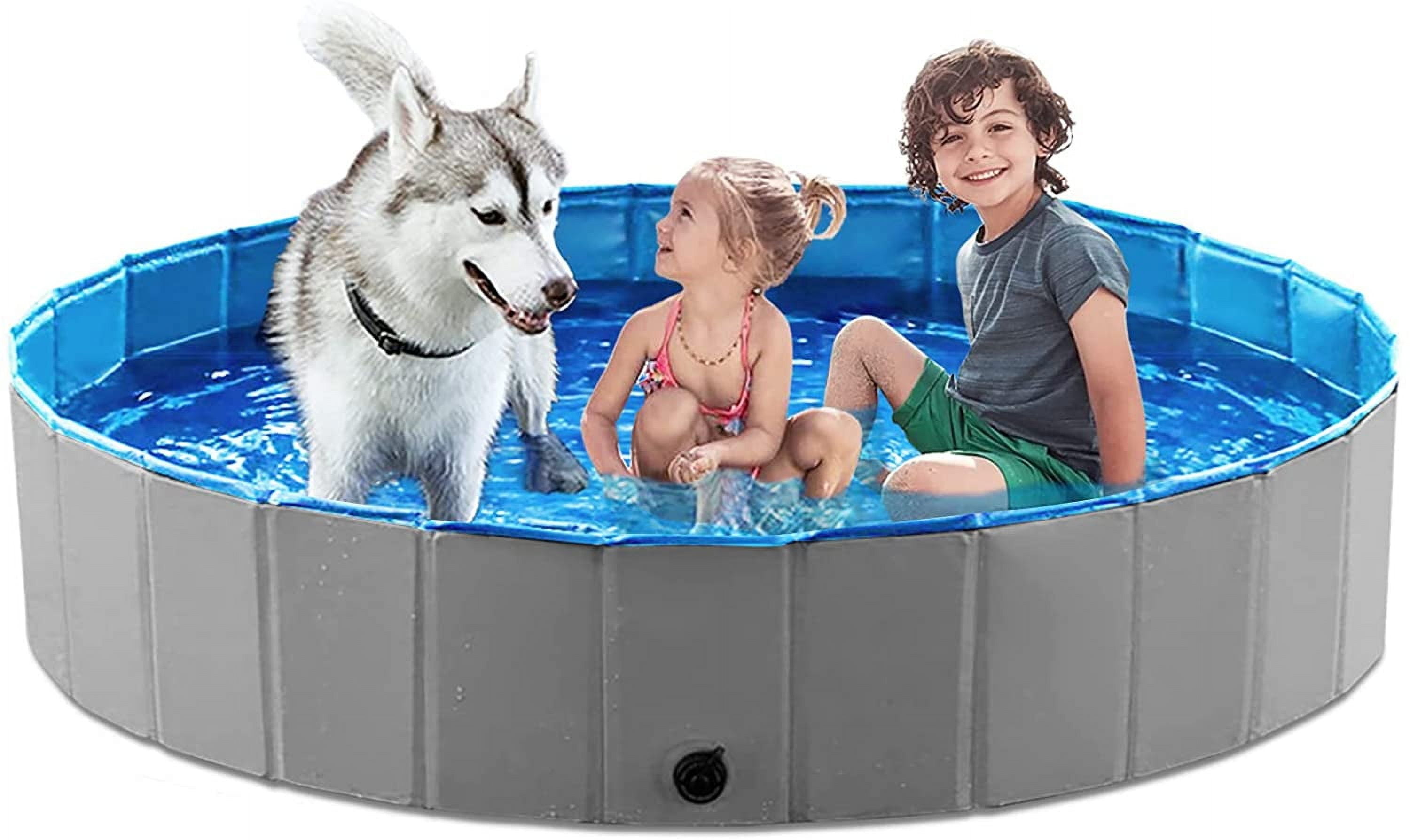 Foldable Dog Pet Bath Pool Collapsible Dog Pet Pool Bathing Tub Kiddie Pool Doggie Wading Pool for Puppy Small Medium Large Dogs Cats and Kids 63" Grey
