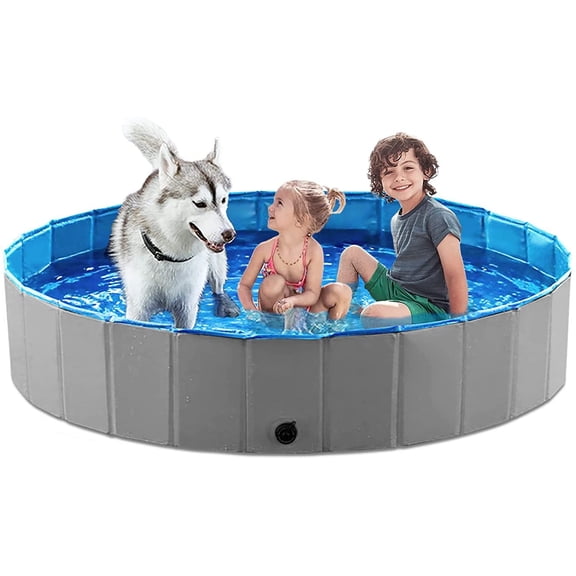 Foldable Dog Pet Bath Pool Collapsible Dog Pet Pool Bathing Tub Kiddie Pool Doggie Wading Pool for Puppy Small Medium Large Dogs Cats and Kids 63" Grey