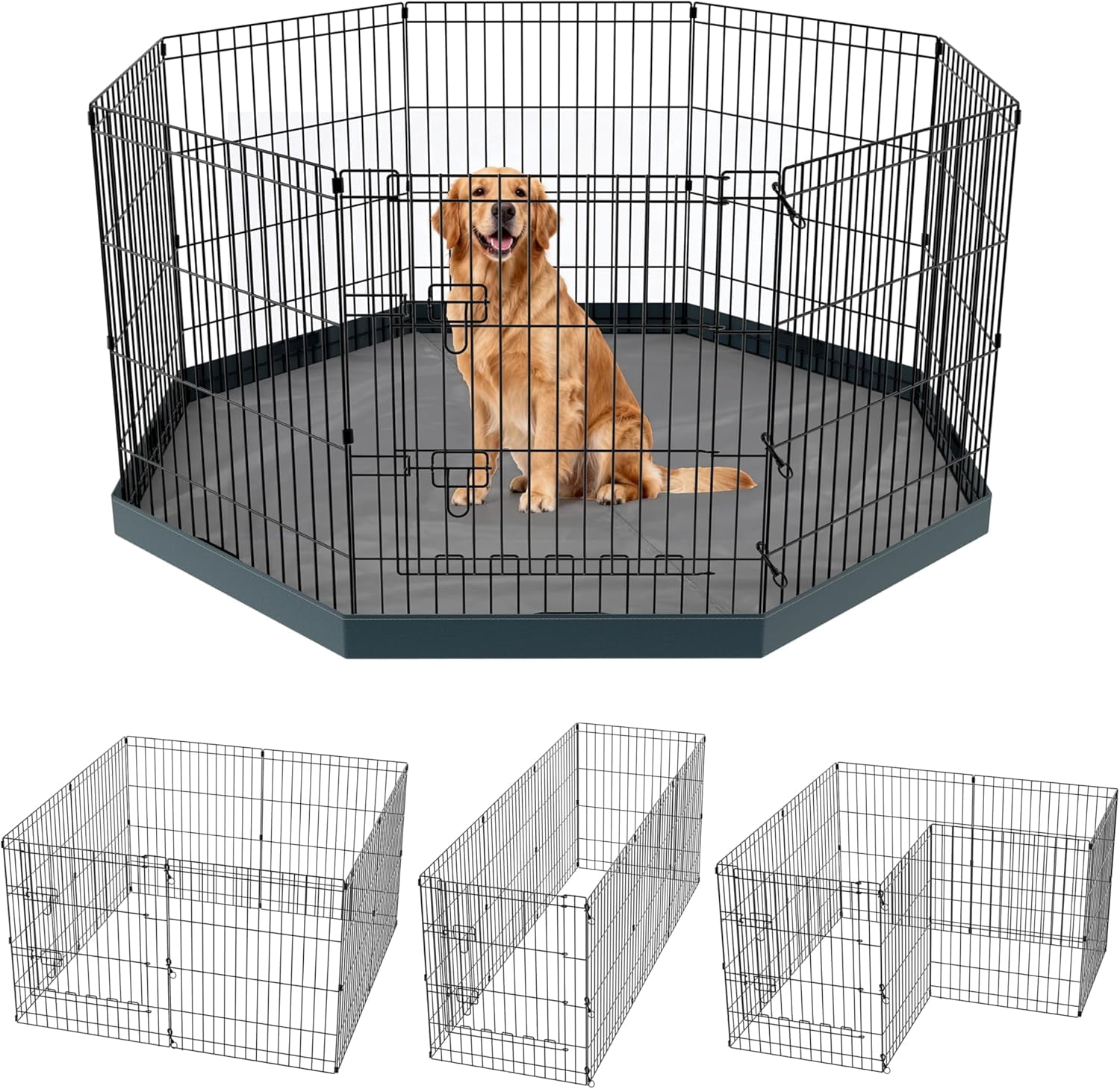 Foldable Dog Playpen, 24x30in 8 Panels Metal Pet Exercise Fence with Botton Pad, Dog Play Pen for Indoor Outdoor, Heavy-Duty Pet Fence Puppy Crate Kennel with Door for Small Medium Pets