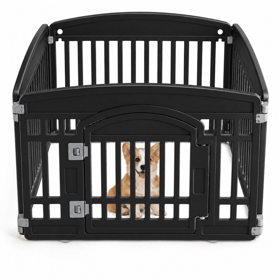 Foldable Dog Playpen Indoor and Outdoor Pet Fence, 4-Panel Portable Puppy Exercise Pen with Door, Sturdy Plastic Pet Enclosure for Small to Medium Dogs, Rabbits, Puppies