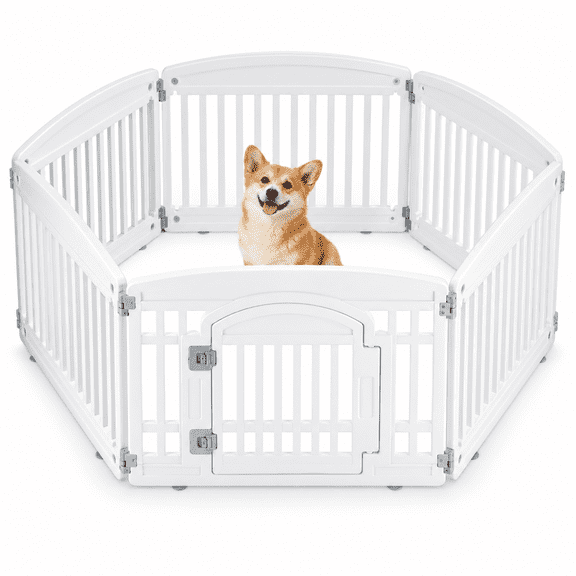 Foldable Dog Playpen Indoor and Outdoor Pet Fence, 6-Panel Portable Puppy Exercise Pen with Door, Sturdy Plastic Pet Enclosure for Small to Medium Dogs, Rabbits, Puppies