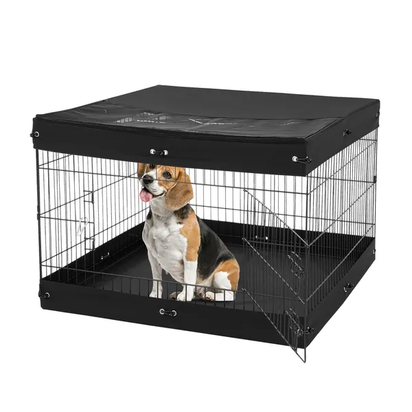 Foldable Dog Playpen with Door, 4 Panels 24x36 inches, Indoor Outdoor Pet Exercise Pen, Includes Top Cover and Bottom Pad for Small Animals