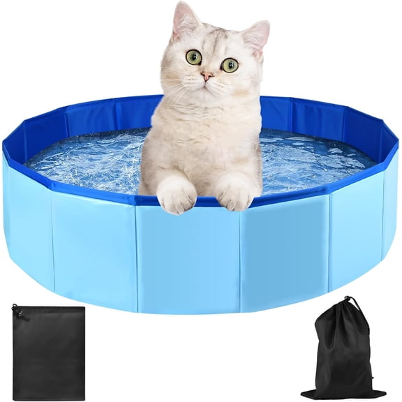 Foldable Dog Pool 24x8 Inch Portable PVC Pet Swimming Pool & Bath Tub with Drawstring Storage Bag Collapsible Ball Pit for Indoor/Outdoor Use, Puppy Bath Tub for Dogs, Cats, Puppies