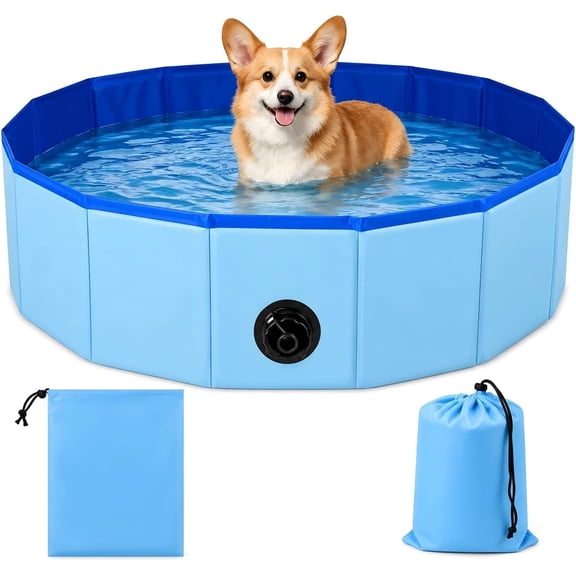 Foldable Dog Pool 32 x 8 Inch, Portable PVC Collapsible Pet Swimming Pool with Storage Bag, Non-Slip Dog Bath Tub for Dogs, Cats and Puppies, Indoor Outdoor Ball Pit