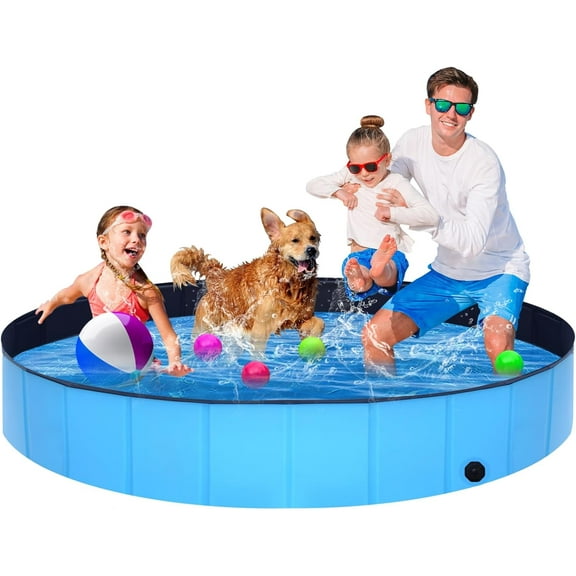 Foldable Dog Pool - 71" x 12" Anti-Slip Portable Dog Swimming Pool, Hard Plastic Collapsible Kiddie Pool for Outdoor and Indoor for Pets Dogs Cats and Kids