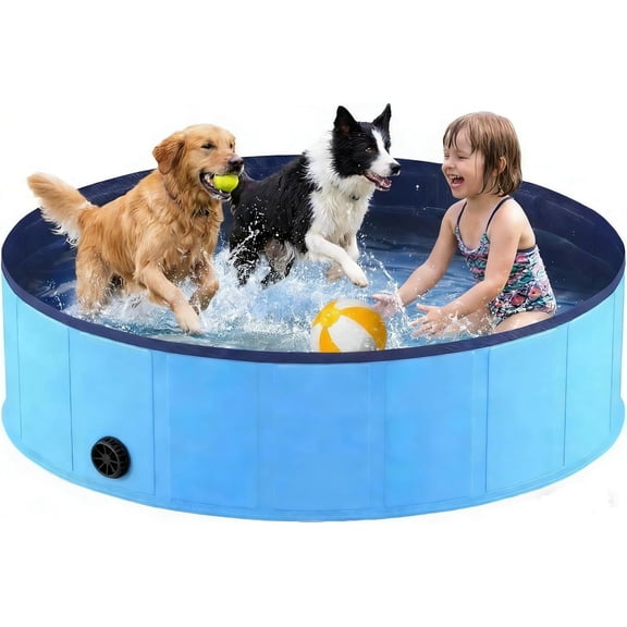 Foldable Dog Pool, Collapsible Dog Swimming Pool Hard Plastic Portable Pets Bath Tub for Dogs and Cats, Pet Wading Pool for Indoor Outdoor Backyard