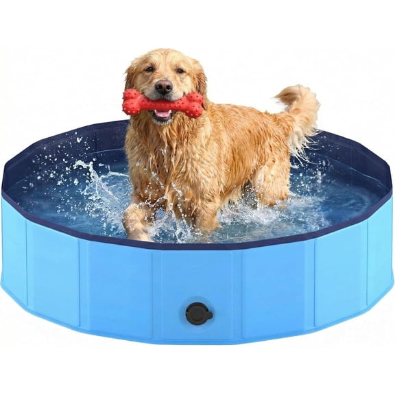 Foldable Dog Pool, Collapsible Dog Swimming Pool Hard Plastic Portable Pets Bath Tub for Dogs and Cats, Pet Wading Pool for Indoor Outdoor Backyard