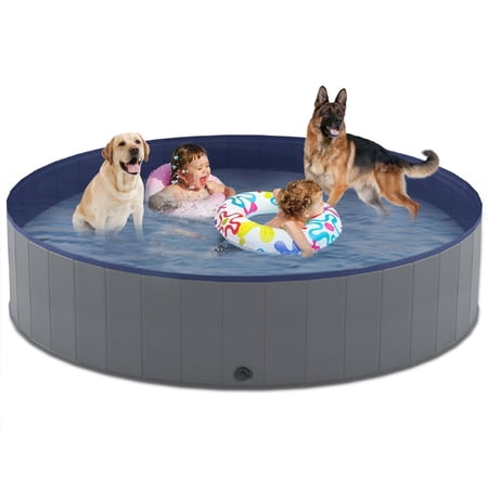 Niubya 72 x 12 Inch Foldable Dog Swimming Pool, Portable Gray Bath Tub for Pets Indoor and Outdoor