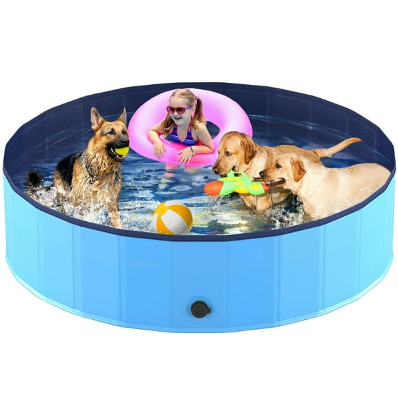 Niubya 72 x 12'' Foldable Dog Swimming Pool, Portable Bath Tub for Pets Indoor and Outdoor(Blue)