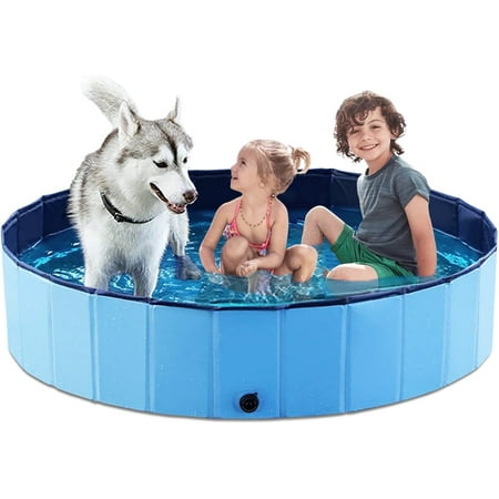 =Foldable Dog Pool Collapsible Hard Plastic Dog Swimming Pool Portable Kiddie Pool Pet Pool Doggie Wading Pool Bath Tub for Puppy Small Medium Large Dogs Cats and Kids 55.1"