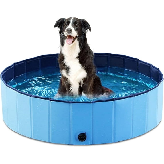 Foldable Dog Pool Collapsible Hard Plastic Dog Swimming Pool Portable Kiddie Pool Pet Pool Doggie Wading Pool Bath Tub for Puppy Small Medium Large Dogs Cats and Kids 39.5"