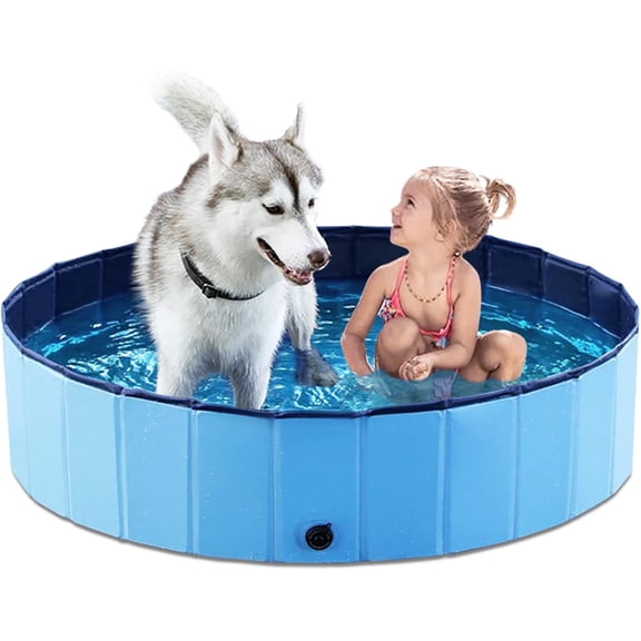 Foldable Dog Pool Collapsible Hard Plastic Swimming Pool Portable Kiddie Pool Pet Pool Doggie Wading Pool Bath Tub for Puppy Small Medium Large Dogs Cats and Kids 48"