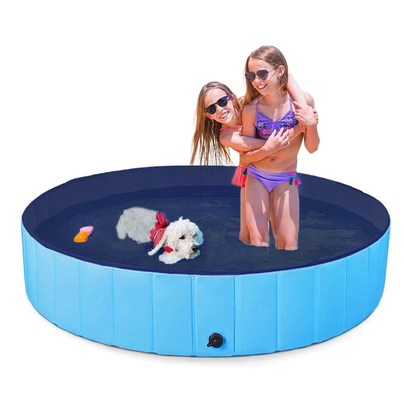 Foldable Dog Pool – Collapsible Pet Bath Tub for Small Medium Large Dogs, Non-Slip Portable Wading Pool for Bathing & Playing, Blue, 48" x 12"