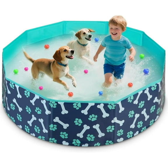 Foldable Dog Pool,Hard Plastic Dog Pools for Large Dogs, Non-Slip & Chew-Resistant Portable Bathtub for Pets, Collapsible Pool for Outdoor Backyard (48" x 12")
