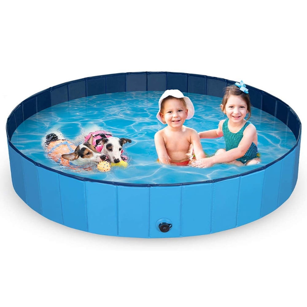 Foldable Dog Pool Outdoor Pet Bath Tub, 63” Diameter PVC Collapsible