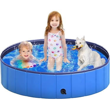 32-inch Foldable Dog Bath Pool - Collapsible Pet Grooming Tub & Kiddie Pool Blue