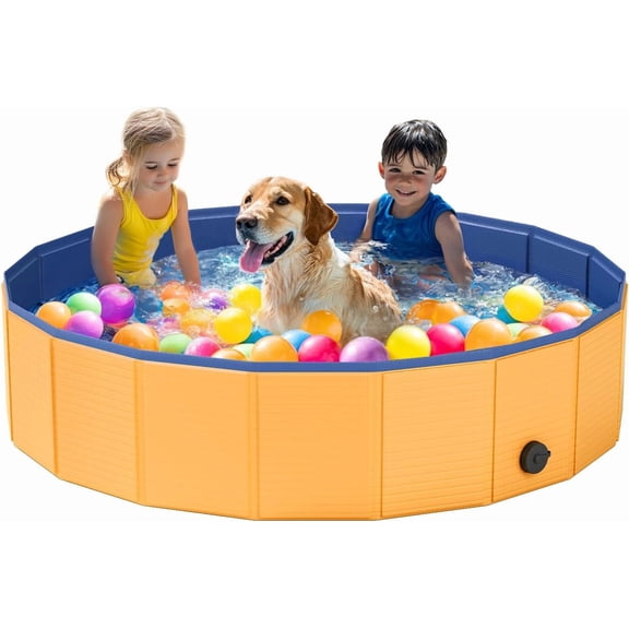 Foldable Dog Pool, Pet Swimming Pool, Pet Outdoor Bathing Tub, Dog Bath, Protective Lining, PVC Collapsible Pool for Dogs, Cats 63"