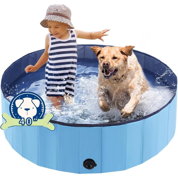 Foldable Dog Pool, Portable Collapsible Pet Bath Tub for Small/Medium Dogs, Cats & Kids, Kiddie Pool, 40x12 Inch Blue