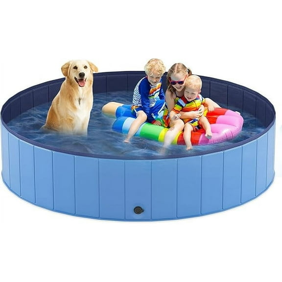Foldable Dog Pool, Portable Hard Plastic Dog Swimming Pool， Outdoor Collapsible Pet Bathing Tub for Pets Dogs and Cats, 79 x 12 Inches