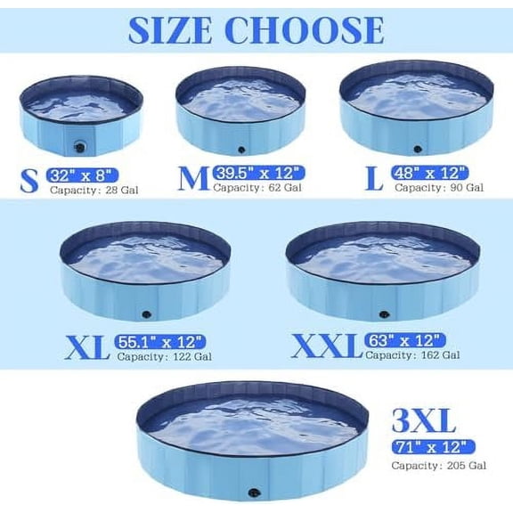 Foldable Dog Pool, Portable Pet Bath Tub and Kiddie Swimming Pool, Collapsible Bathtub for Puppies, Small, Medium and Large Dogs, Cats and Kids, 63 x 12 in, Blue