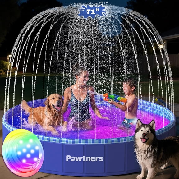 Foldable Dog Pool with RGB LED Light, 78" Collapsible Hard Plastic Kiddie Swimming Pool with Remote for Small Medium Large Doggie Kitty Puppy, Pet Bathing Tub Wading Pool