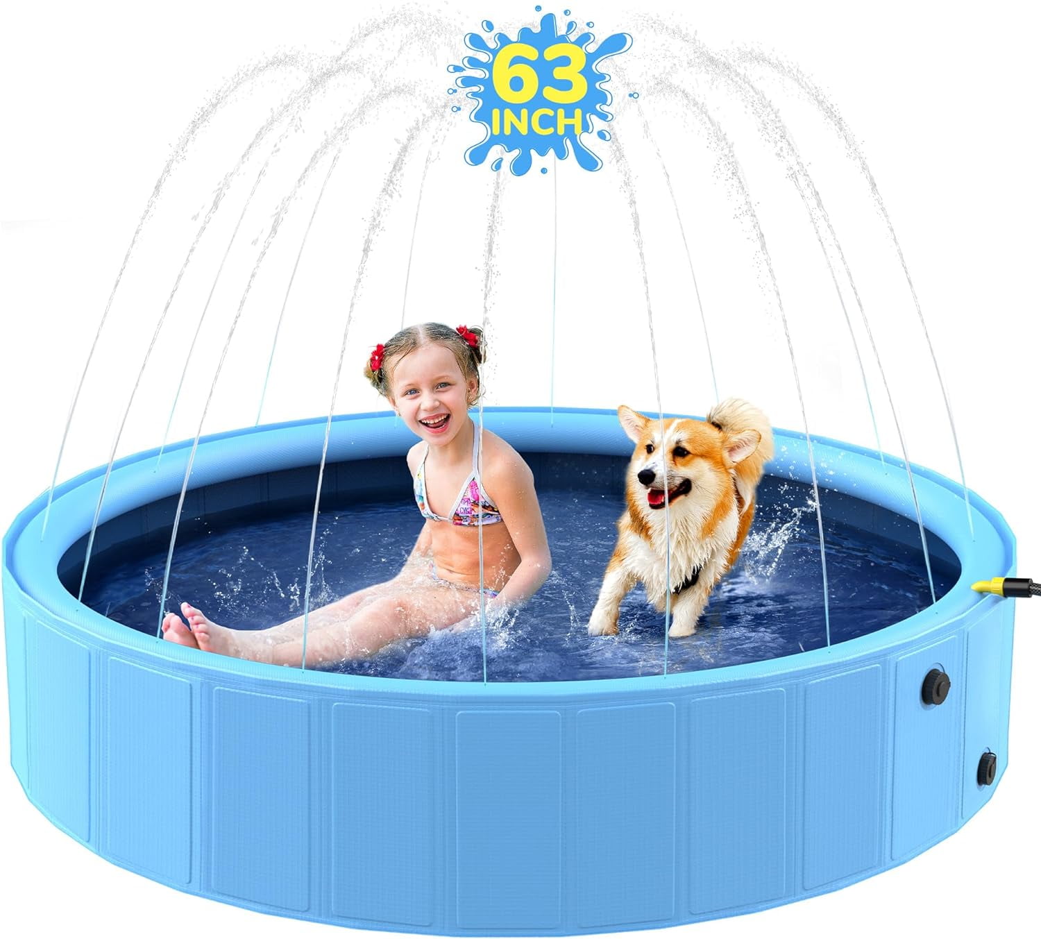 Foldable Dog Pool, Sprinkler Pool for Kids, 63'' NonSlip Kids Pool