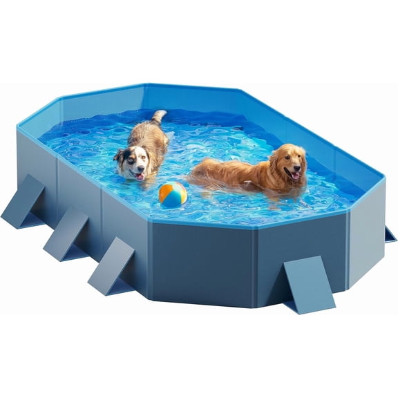 Foldable Dog Pool with Sturdy Square Design, Durable 71" Lx39 Wx12 D Extra Large Portable Pet Bathtub with Reinforced Sidewalls for Stability, Ideal for Indoor & Outdoor Use (Blue&Dark Gray)