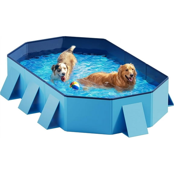 Foldable Dog Pool with Sturdy Square Design, Durable 82" Lx46 Wx12 D Extra Large Portable Pet Bathtub with Reinforced Sidewalls for Stability, Ideal for Indoor & Outdoor Use (Blue)