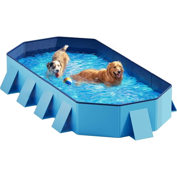 Foldable Dog Pool with Sturdy Square Design, Durable 82" Lx46 Wx12 D Extra Large Portable Pet Bathtub with Reinforced Sidewalls for Stability, Ideal for Indoor & Outdoor Use (Blue)