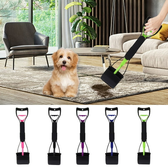 Foldable Dog Poop Scooper | Long Handle Pet Waste Picker with Spring Action | Lightweight Non-Stick ABS | Picks Up from Grass Gravel Concrete | Portable Design | Blue Black Purple Pink Green | 17.7in