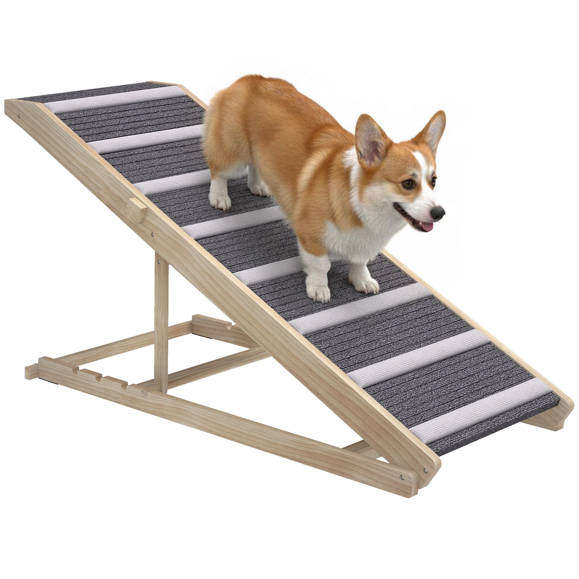 Foldable Dog Ramp for Couch Bed, 4 Adjustable Height 16" to 23.5", Solid Pine Pet Ramp with 900GSM Non-Slip Carpet, Portable Pet Stairs for Small to Large Senior Dogs Up to 110 lbs